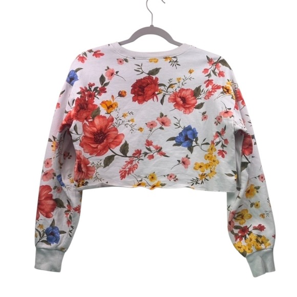 Forever 21 Floral Print Cropped Sweatshirt White Multicolor Size S - Picture 2 of 16